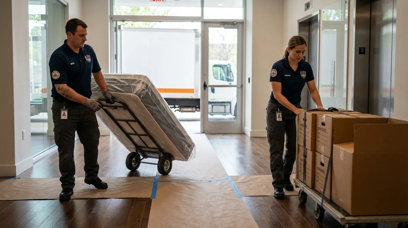 Professional apartment movers loading elevator in Purcellville, VA